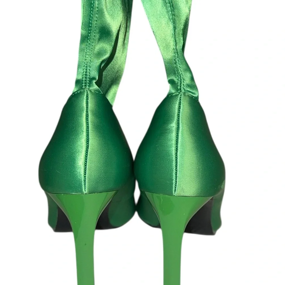 ZARA woman's satin effect ankle boots green 38 Euro/7.5 to 8 US